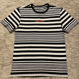 Brixton Men’s T-Shirt Short Sleeve Black White Striped Embroidered Size Large